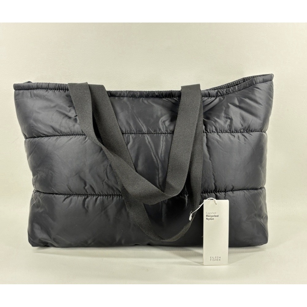 Eileen Fisher Eggshell Recycled Nylon Black Quilted Bag With Original Tag $158
